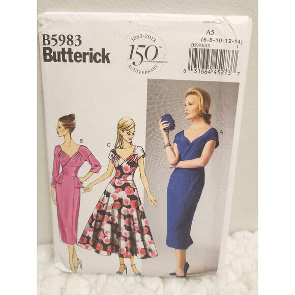 Butterick B5983 Sewing Pattern UNCUT Size 6-14 | Vintage Style 1950s Dress - Picture 1 of 10